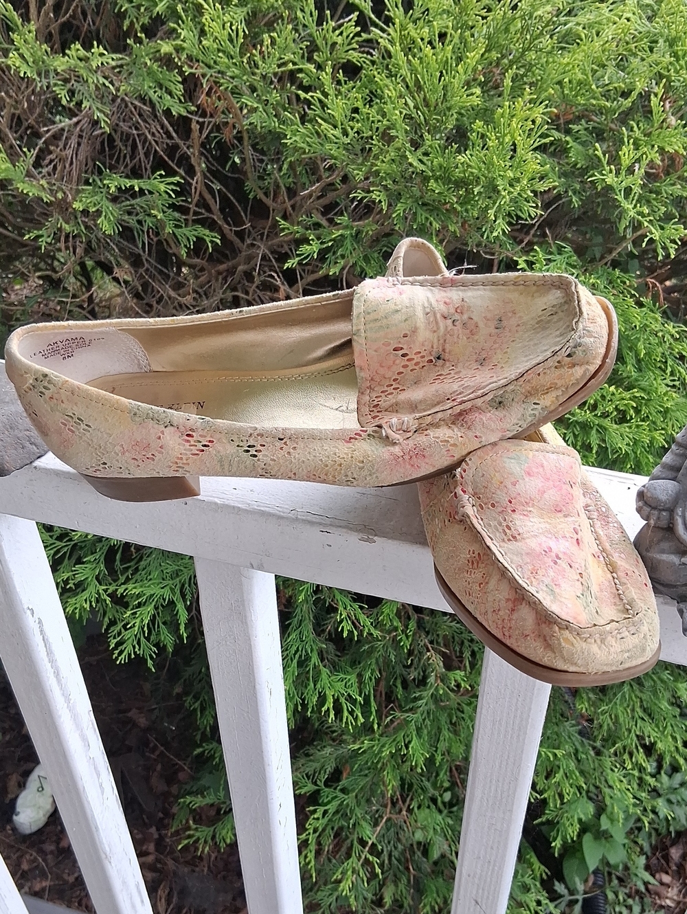 Anne Klein Cream Loafers with Pink Floral Accents